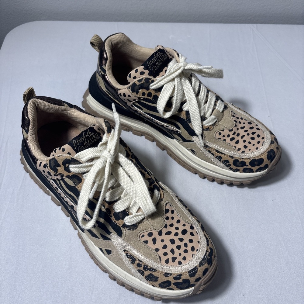 Blowfish Malibu Leo Sneaker Womens 10M Leopard Retro Platform Lug Wedged Shoes